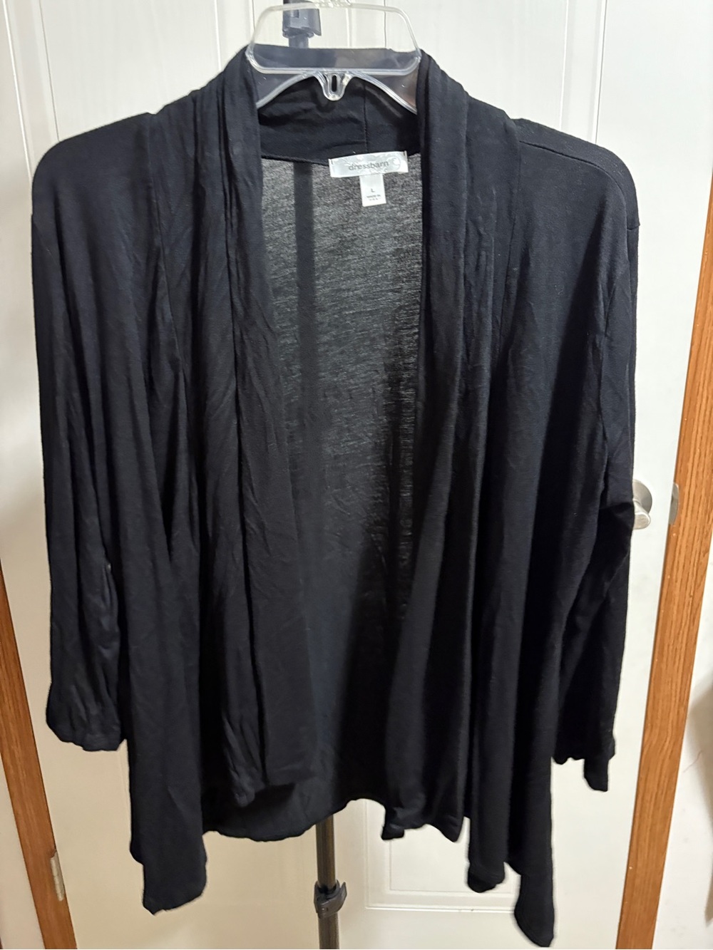 dressbarn Black Open-Front Draped Cardigan Jacket